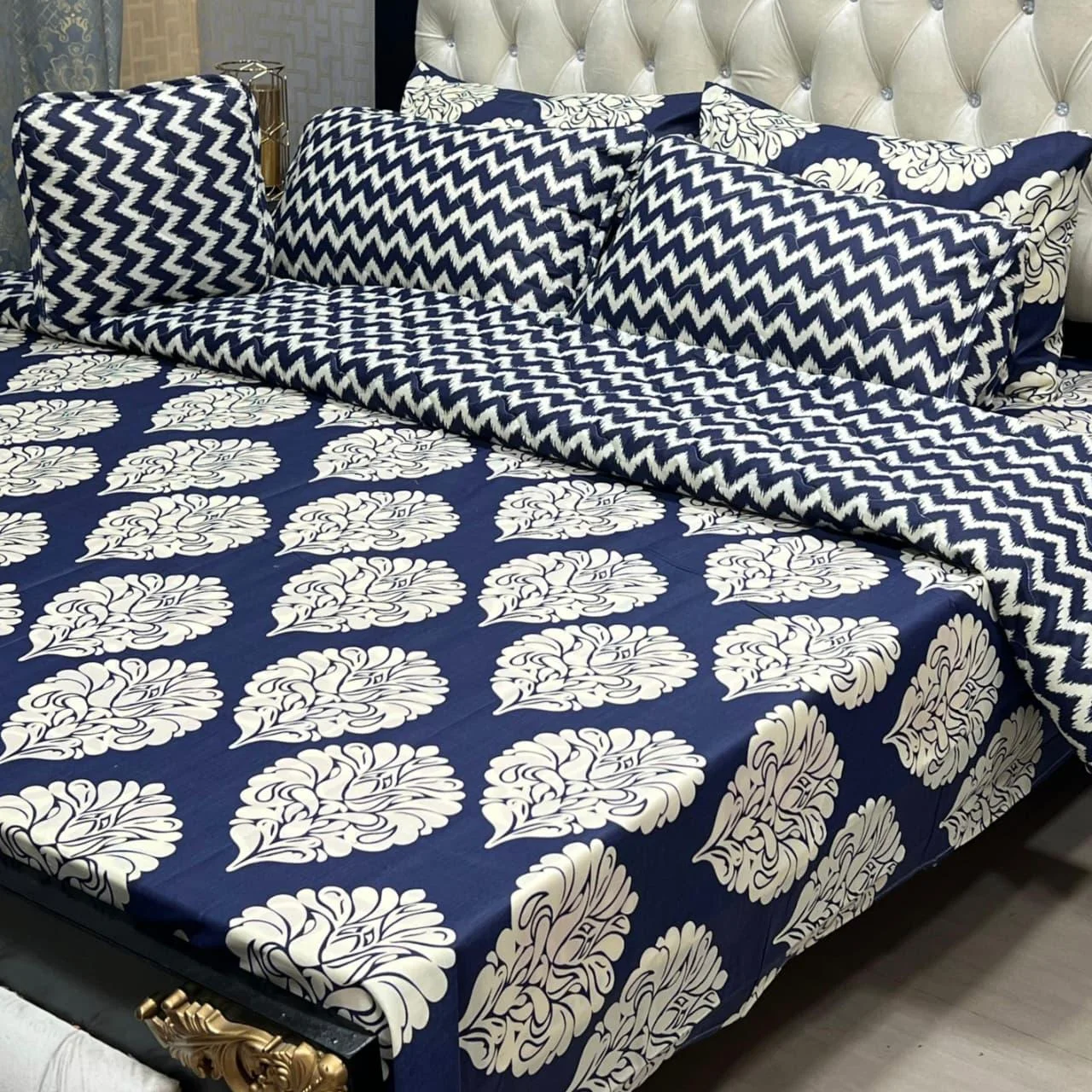 Gul Ahmed — Navy — Bed Sheets · King · Pure Cotton