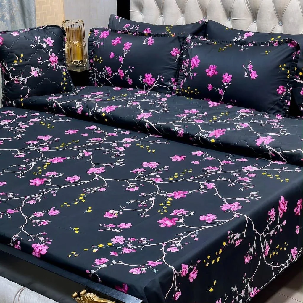 Gul Ahmed — Black & Pink — Bed Sheets · King · Pure Cotton