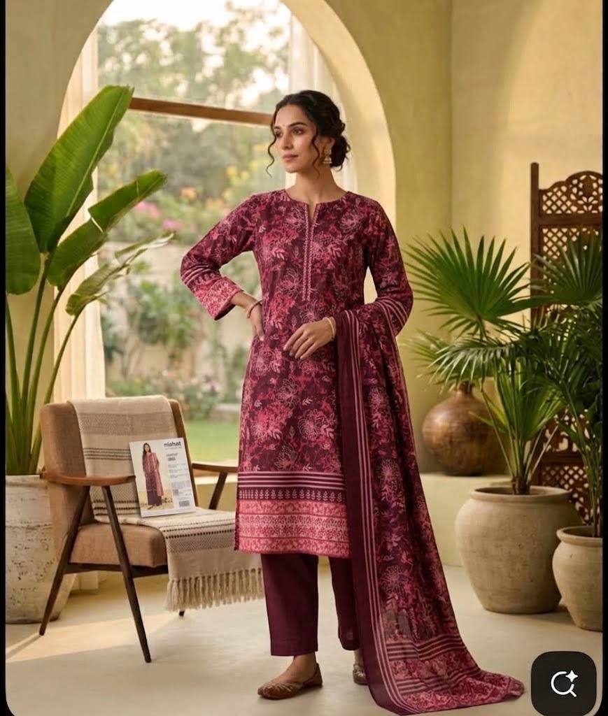 Nishat — Magenta — Unstitched · 3-Piece · Khaddar