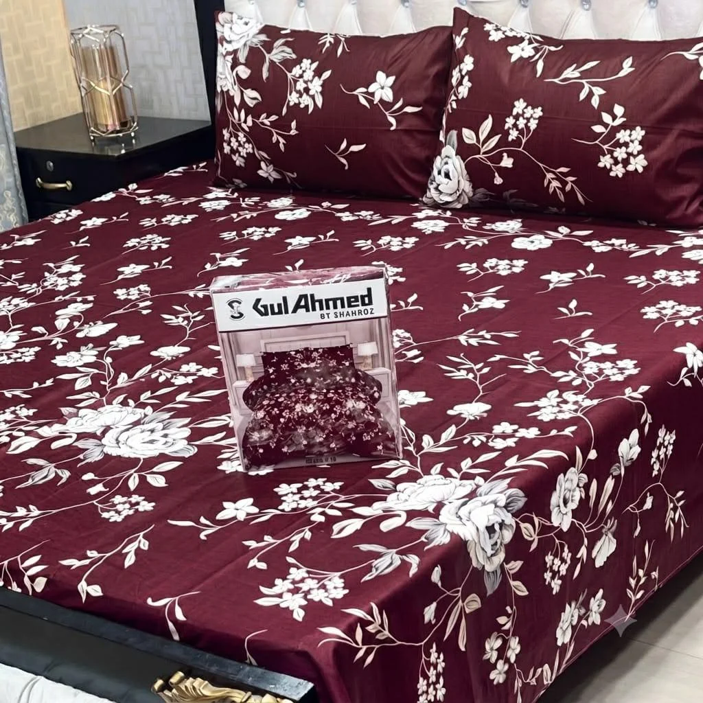 Maroon & White Bed Sheets — Bed Sheets · King · Cotton