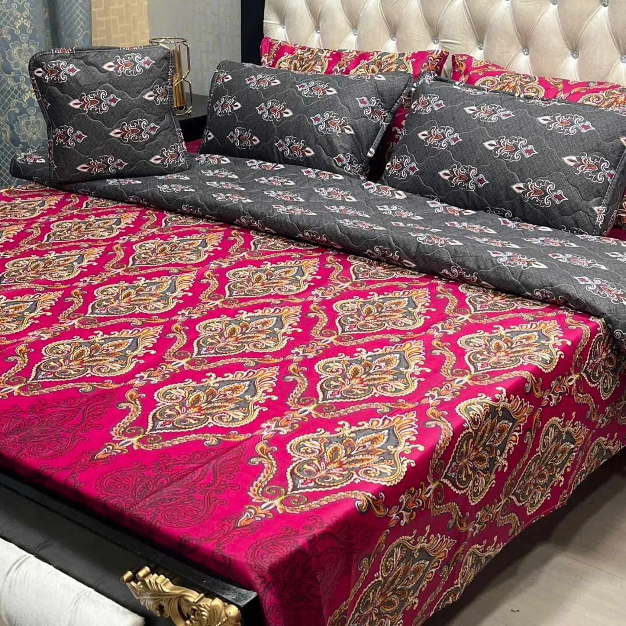 Slate Grey & Fuchsia Bed Sheets — Bed Sheets · King · Pure Cotton