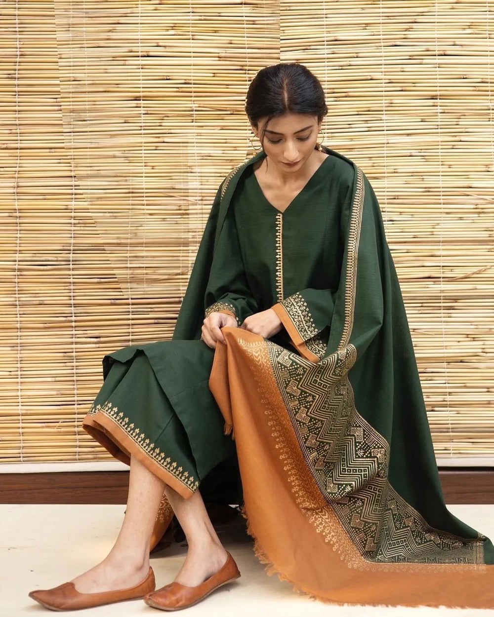 Dhanak — Emerald Embroidered — Unstitched · 3-Piece · Linen