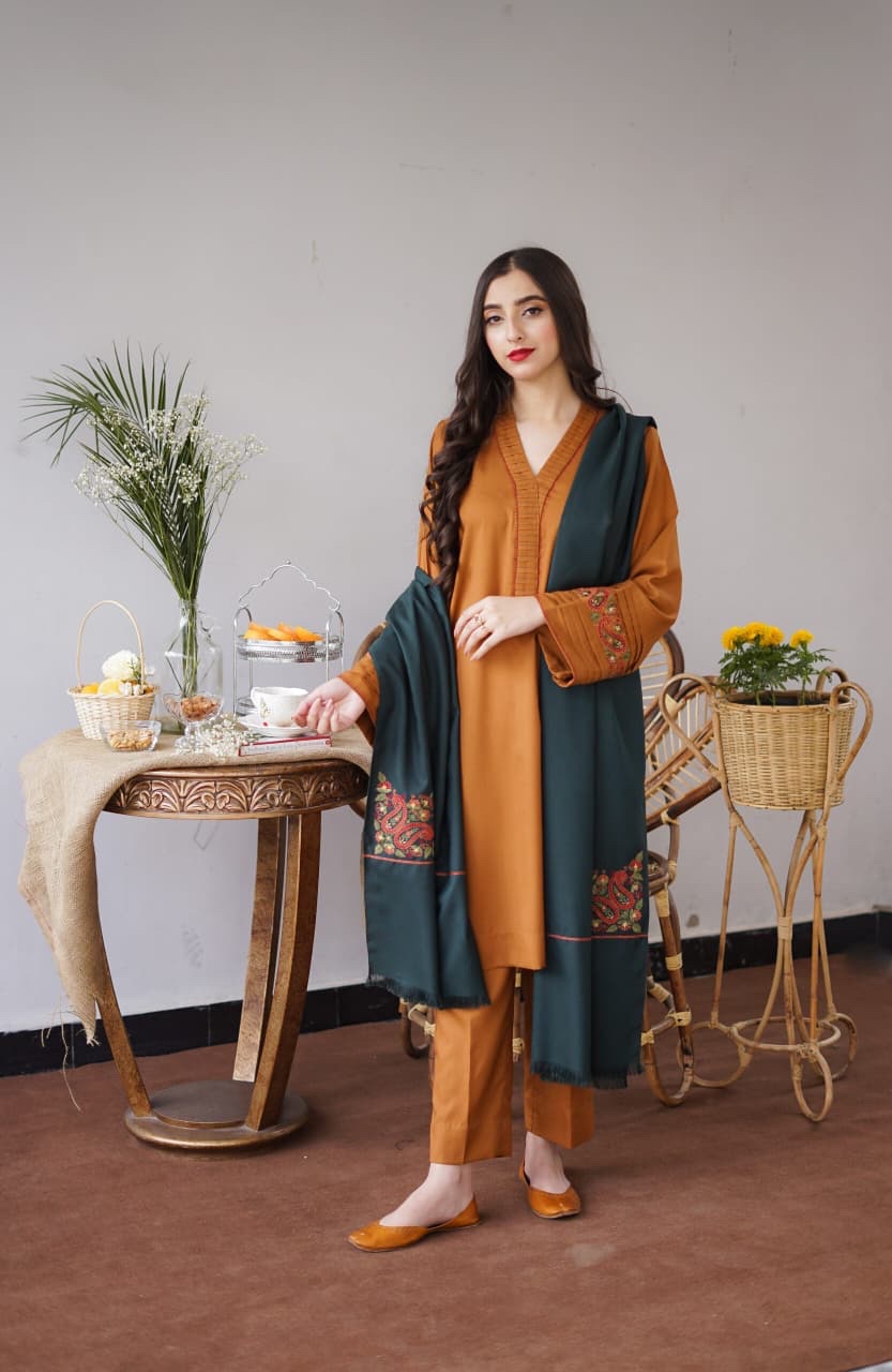 Dhanak — Mustard Embroidered — Unstitched · 3-Piece · Linen