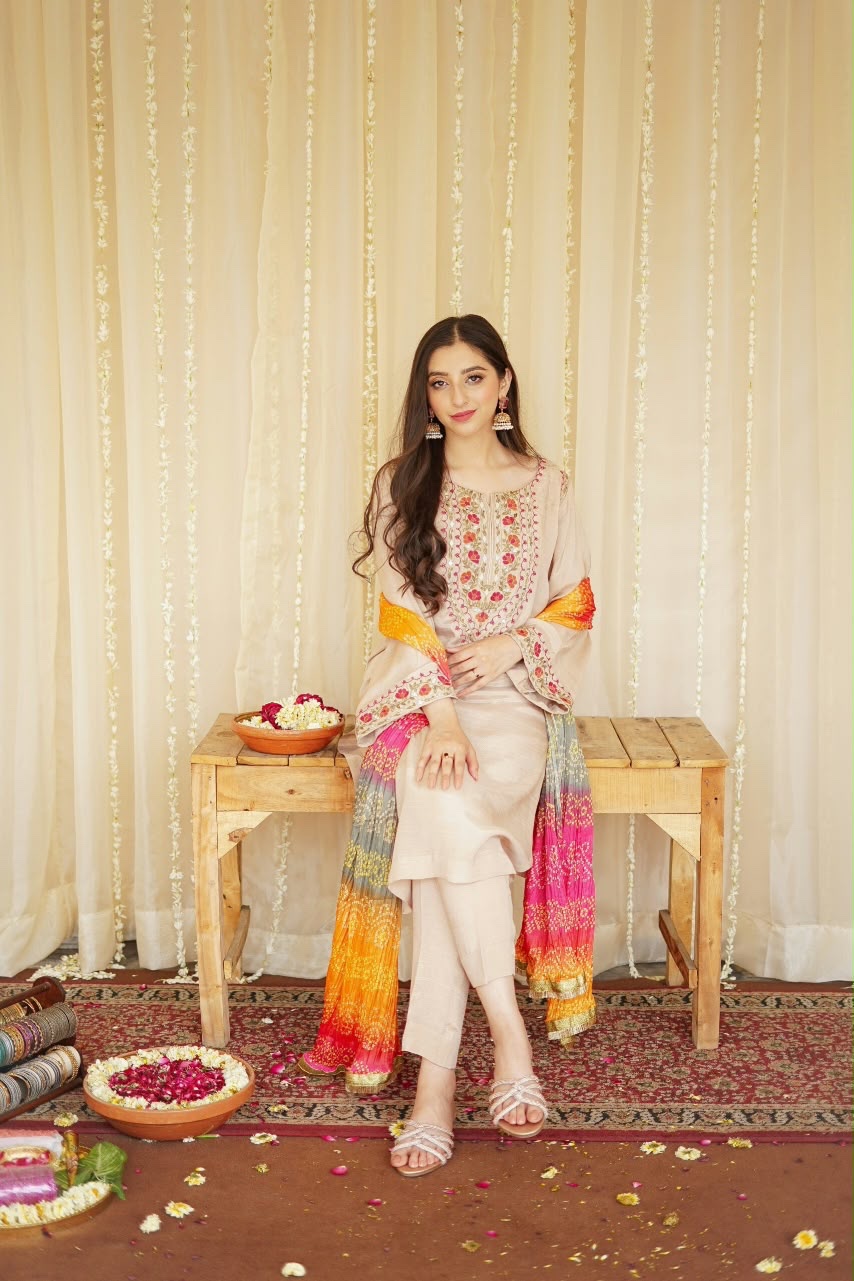Dhanak — Beige Embroidered — Unstitched · 3-Piece · Linen
