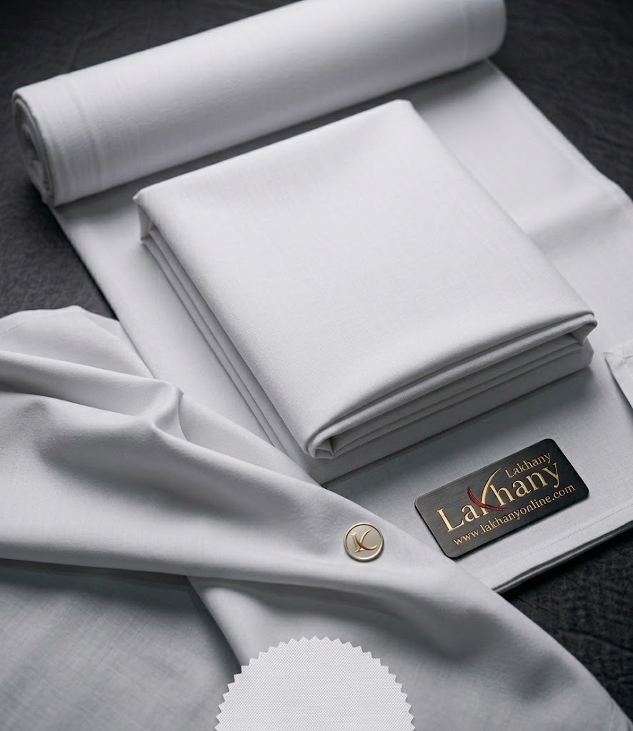 Lakhany — White — Unstitched · Wash & Wear