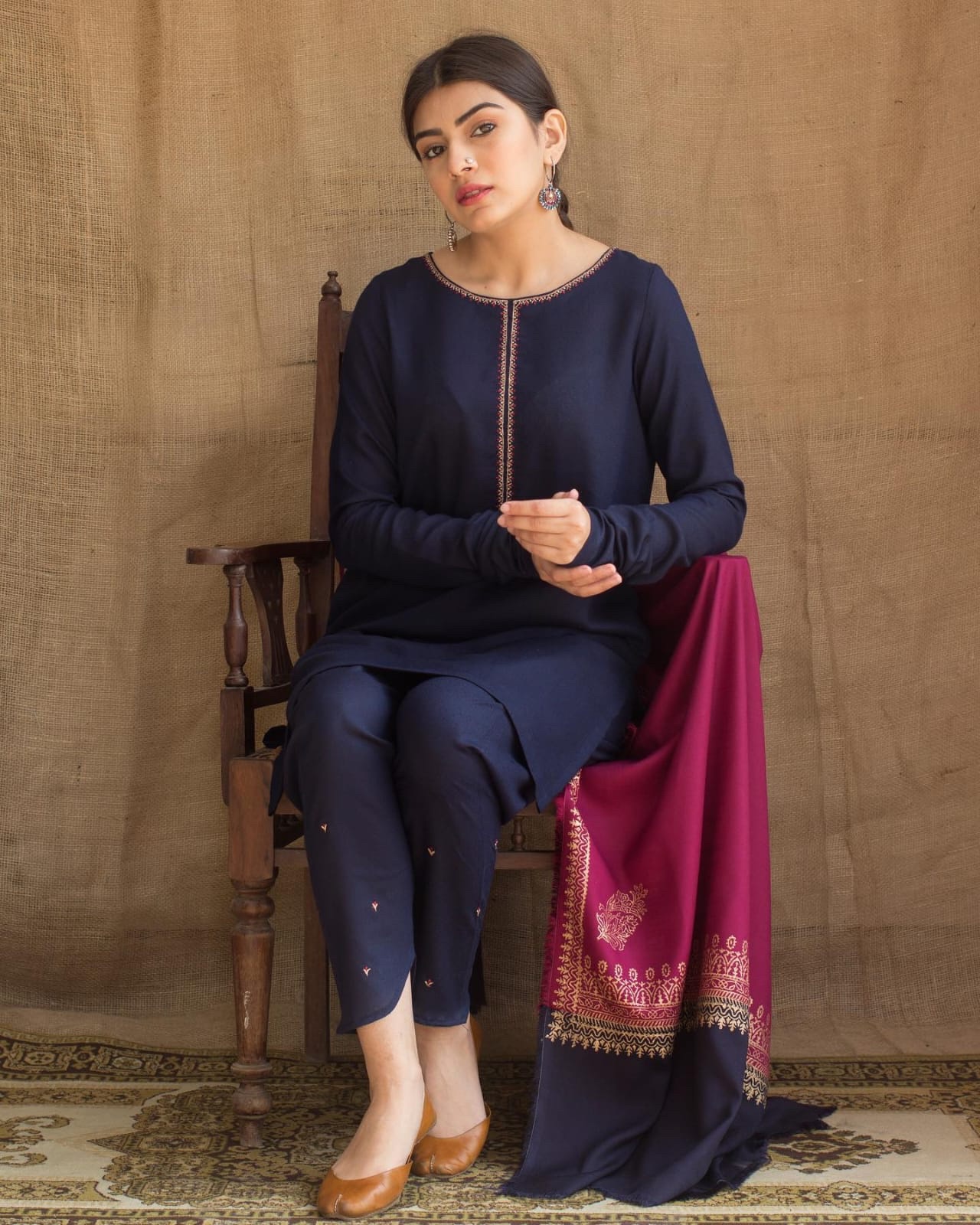 Dhanak — Navy Embroidered — Unstitched · 3-Piece · Linen
